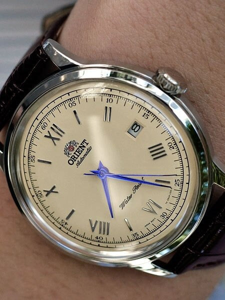 Orient Automatic Dress Watch with Cream Dial, Vibrant Blue Hands #ER2400CN