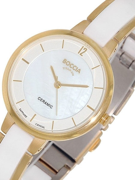 Boccia Ladies Quartz Watch with Goldtone Titanium and White Ceramic Bracelet #3236-02