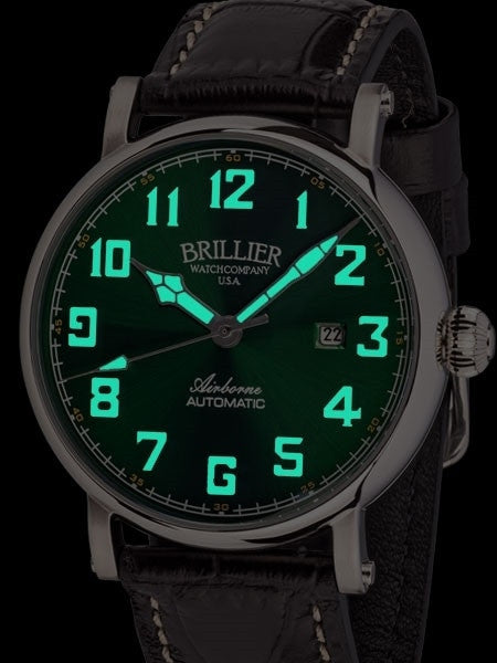 Brillier Green 43mm Airborne Automatic Watch with Horween Leather Strap #BR-15
