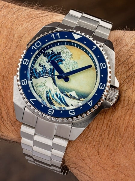Islander Luminous Wave Dial Automatic Dive Watch with AR Double-Dome Sapphire Crystal, and Luminous Ceramic Bezel Insert #ISL-62