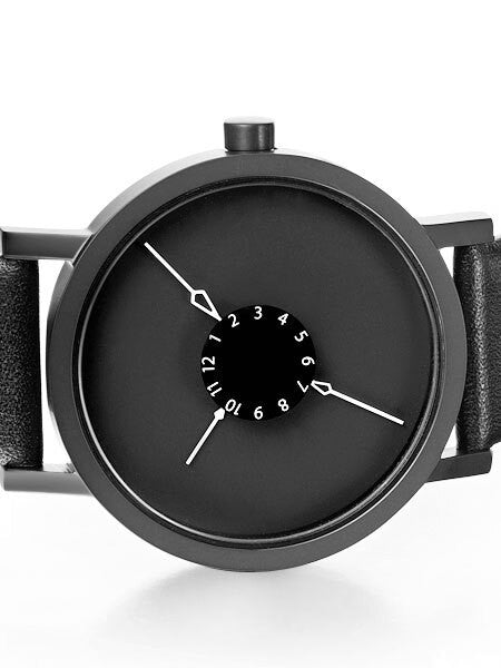 Projects 40mm Black Nadir Quartz Watch with Matching Leather Strap #7265