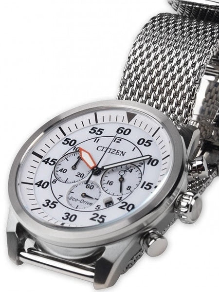 Citizen Eco-drive Chronograph Watch with Stainless Steel Mesh Bracelet #CA4210-59A