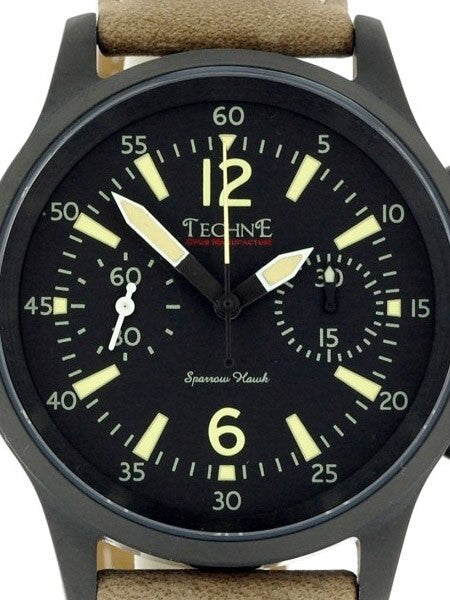 Techne Black PVD SparrowHawk Hand Wind Pilot Chronograph with 30-minute Stopwatch #373.162