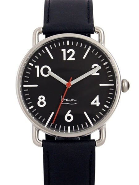 Projects 40mm Black Witherspoon Quartz Watch with Leather Strap #7104B