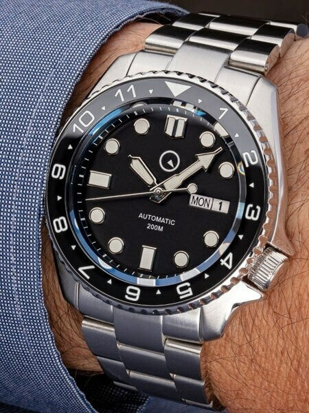 Scratch and Dent- Islander Automatic Dive Watch with AR Sapphire Crystal, Dual-Time Luminous Ceramic Bezel #ISL-01