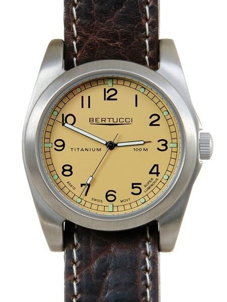 Bertucci A-3T Vintage 42 Titanium Watch with Chestnut Bison Leather Strap #13325