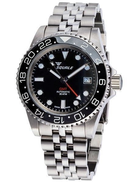 Scratch and Dent - Squale 300 meter Swiss Automatic GMT watch with Luminous Ceramic Bezel, AR Sapphire Crystal #1545GM-CER-BK 2