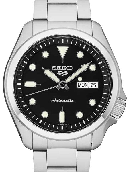 Seiko 5 Sports 24-Jewel Automatic Watch with Black Dial and SS Bracelet #SRPE55