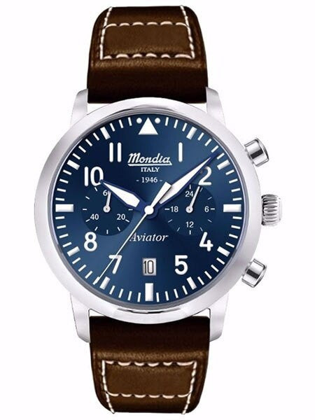 Mondia Quartz Chronograph Watch with Stopwatch, 24-Hour Sub-Dial #MI-781-SS-04BL-CP