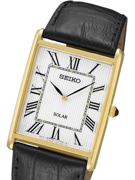 Seiko Classic Thin Solar Dress Watch with Goldtone Stainless Steel Case #SUP880