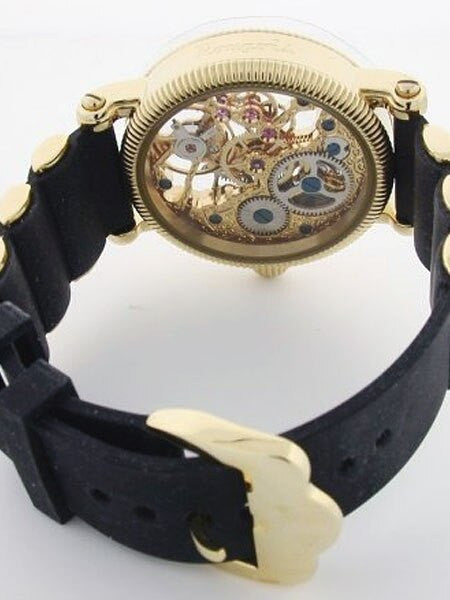 Rougois Hand Wind Decorated Skeleton Movement Watch with Goldtone Case #RG57