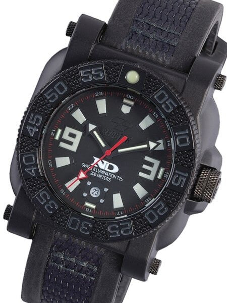 Reactor Gryphon Watch with Never Dark Illumination, Black Nitromid Polymer, Steel Core Case and Rubber Strap #73801