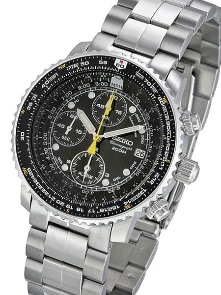 Scratch and Dent - Seiko SNA411P1 Quartz Flightmaster Chronograph Watch plus Alarm Function
