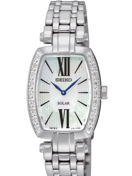 Seiko Women's Solar Dress Watch with Diamond Bezel, Mother of Pearl Dial #SUP283