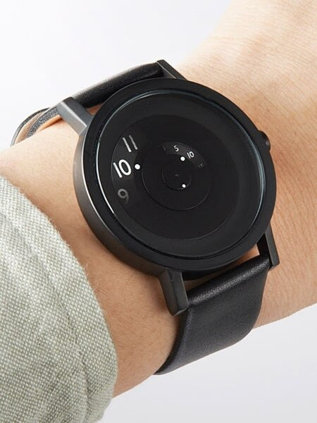 Projects 40mm Black Reveal Quartz Watch with Matching Leather Strap #7203BL-40