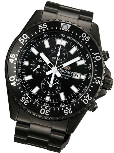 Orient Captain Quartz Sport Chronograph with Black PVD Case and Bracelet  #TT11001B