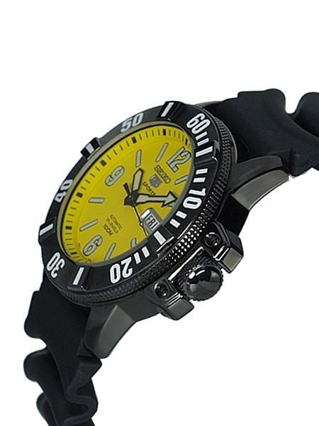 Seiko Sports 5 Automatic Watch with Yellow Dial, Black PVD Case #SNZG87K1