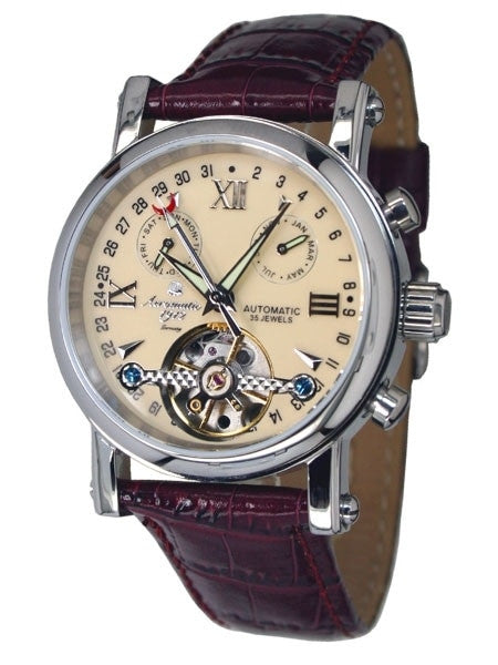 Aeromatic 1912 Automatic Open Heart Watch with Month, Day, and Pointer Date #A1422