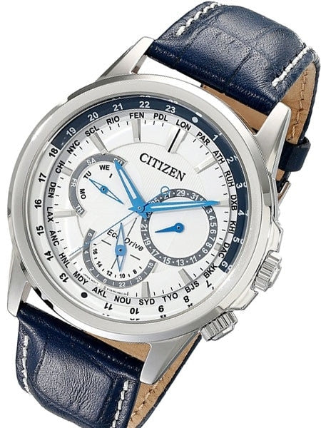 Citizen Eco-Drive Day and Date World Time Watch with Leather Strap