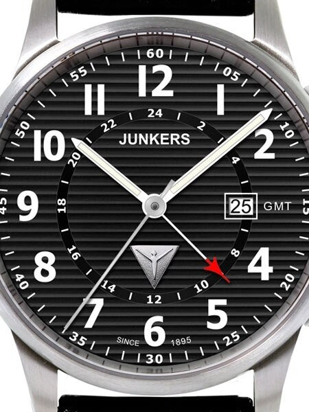 Junkers Tante JU Series GMT Watch with Corrugated Black Dial #6848-2