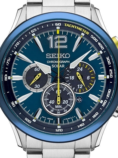 Seiko Solar Powered Chronograph Watch with Stainless Steel Case