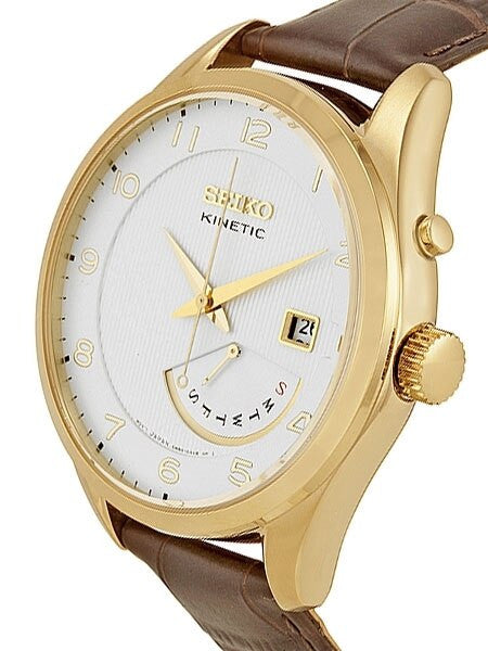 Seiko Core Series Kinetic Watch with 42mm Goldtone Case and Leather Strap #SRN052
