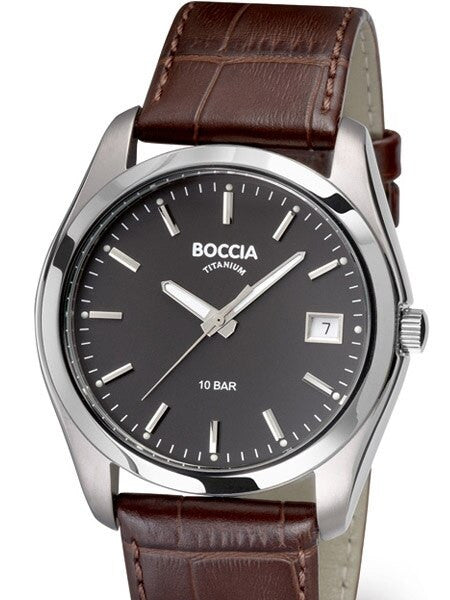Boccia Mens Quartz Watch with 40mm Titanium Case and Leather Strap #3548-02