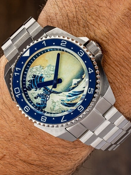 Islander Luminous Wave Dial Automatic Dive Watch with AR Double-Dome Sapphire Crystal, and Luminous Ceramic Bezel Insert #ISL-62
