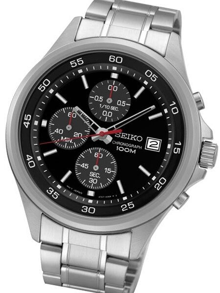 Seiko Black Dial Chronograph with Sixty-Minute Stopwatch #SKS477