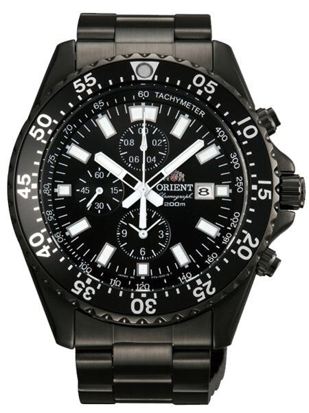 Orient Captain Quartz Sport Chronograph with Black PVD Case and Bracelet  #TT11001B