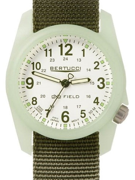 Scratch and Dent - Bertucci DX3 Luminous Resin Watch, Olive Green Nylon Strap, White Dial - 11028