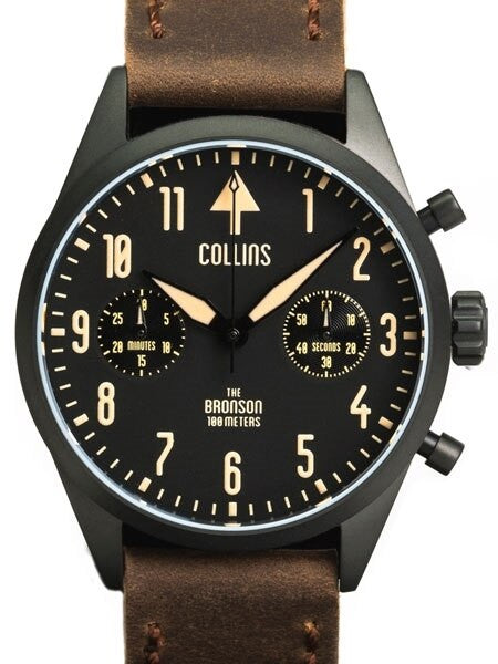 Collins Aviator-Styled Chronograph Watch with PVD Case and Sapphire Crystal #CW02212