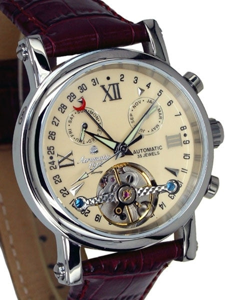 未使用 レアモデル Aeromatic 1912 A1267 自動巻き GMT Aeromatic 1912 Automatic Open Heart Watch with Month, Day, and