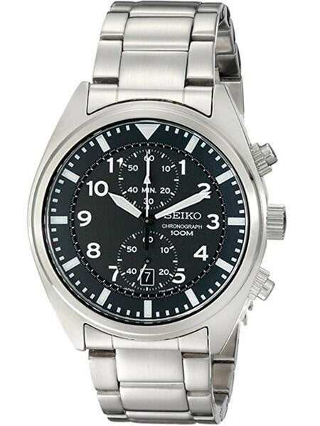 Seiko Black Dial, Two-Eye Quartz Chronograph with 60-Minute Stopwatch #SNN231P1