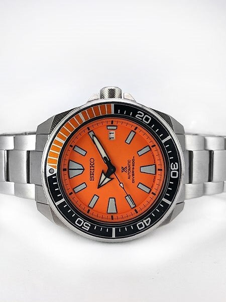 Seiko Samurai Prospex Automatic Dive Watch with Orange Dial and Stainless Steel Bracelet #SRPC07