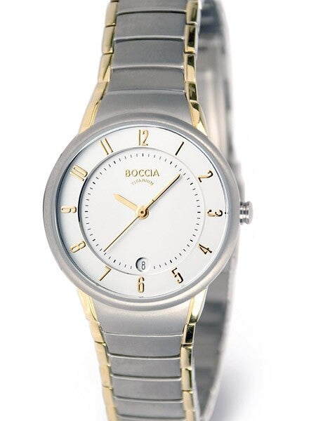 Boccia Ladies Quartz Watch with Two-Tone Titanium Case and Bracelet #3158-02