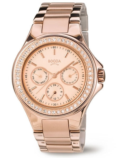 Boccia Ladies Quartz Watch with a 41mm Rose Goldtone Titanium Case and Swarovski Crystals #3758-02