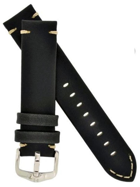 Hirsch Ranger Black Barrel-Dyed Leather Watch Strap #054020-50