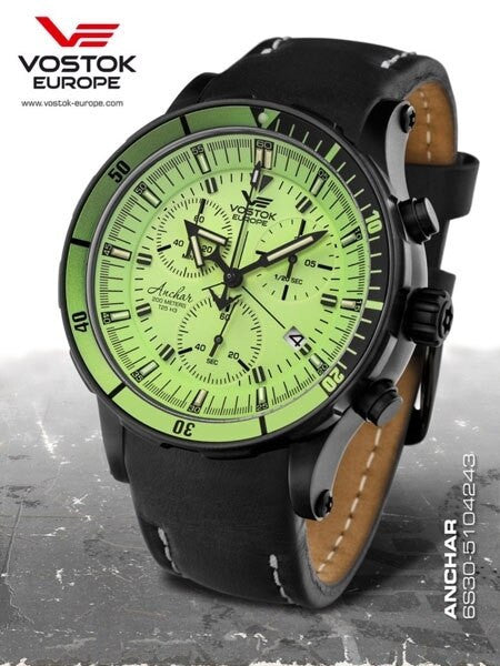 Vostok-Europe Anchar Mens Chronograph Dive Watch with Luminous Dial, Tritium Tube Illumination #5104243