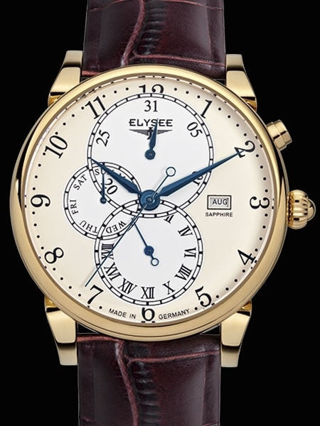 Elysee 42mm Daidalos Quartz Dress Watch with Calendar and 24-Hr Sub-Dial #80515