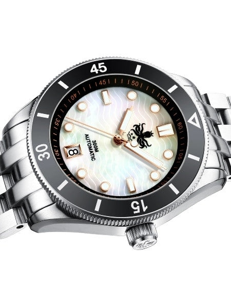 PHOIBOS Wave Master 300-Meter Automatic Dive Watch with MOP Dial, AR Sapphire Crystal #PY010D