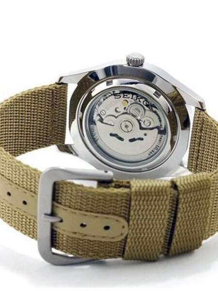 Seiko Military Creme Dial Automatic Watch with 42mm Case, Tan Canvas Strap #SNZG07K1