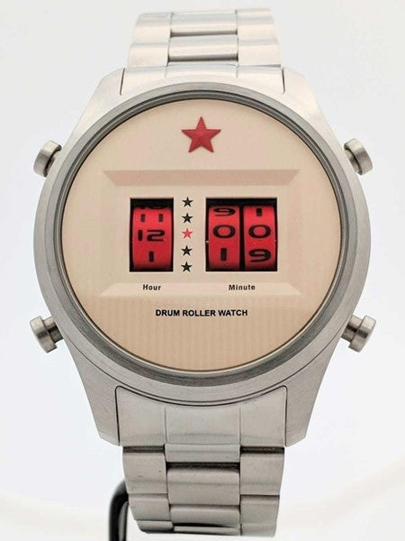 Red Star Quartz Drum Roller Watch with 44mm Case #8395G-C