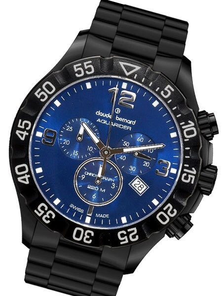 Claude Bernard Aquarider Black PVD Chronograph Dive Watch #10202-37N-BUN