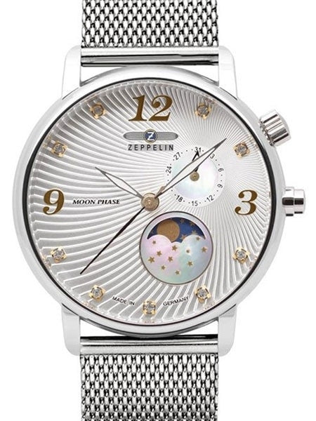 Graf Zeppelin Luna Swiss Quartz Watch with Swarovski Crystals and Moonphase #7637M-1