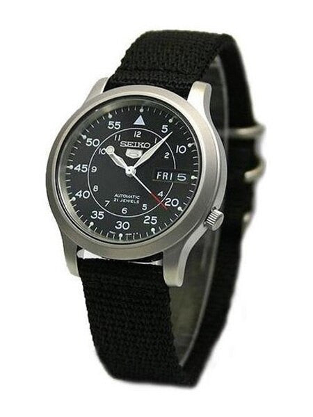Scratch and Dent - Seiko 5 Military Black Dial Automatic Watch with Back Canvas Strap #SNK809K2