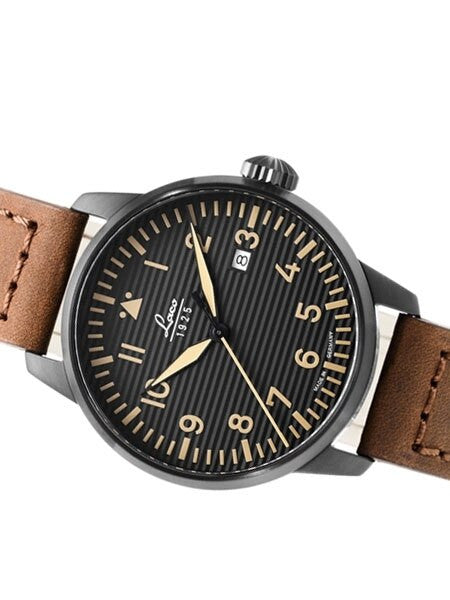 Laco St. Gallen Quartz Pilot Watch with 42mm PVD Case and Corrugated Dial #861973