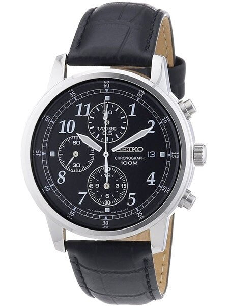Seiko Quartz Chronograph with 12-Hour Totalizer Function and Black
