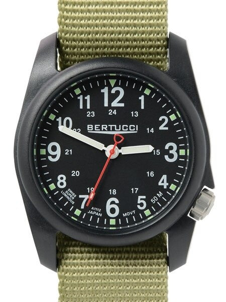 Bertucci DX3 Field Poly Resin Watch, Patrol Green?äó Nylon Strap, Black Dial - 11014