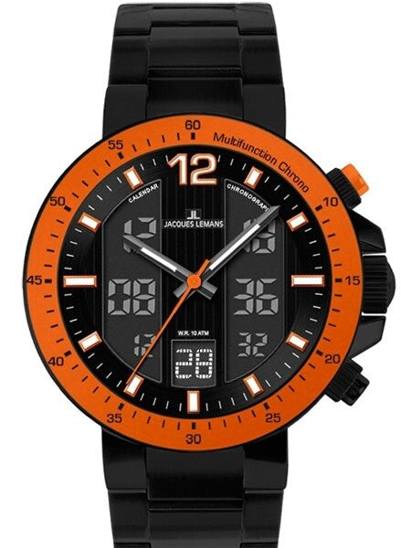 Jacques Lemans Black Milano 50MM Analog-Digital Chronograph Calendar Watch #1-1726I